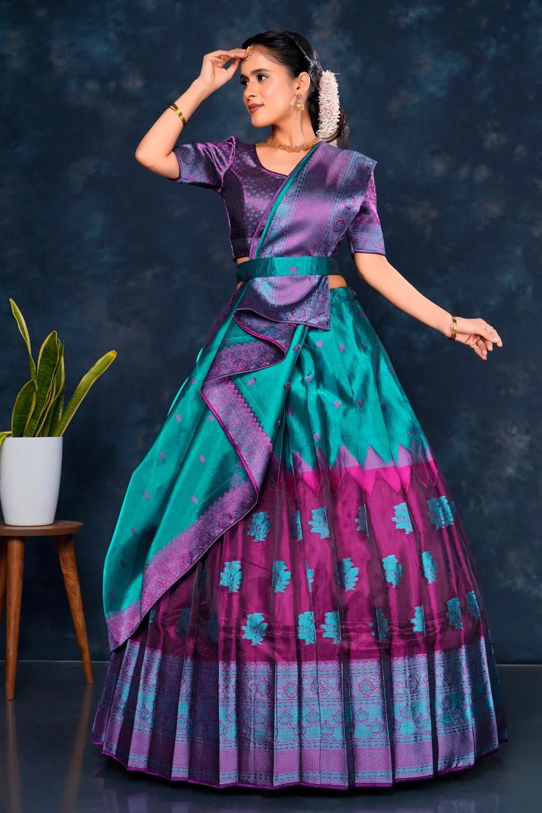 Rama Tissue Silk Designer Lehenga Choli For Women - Gajiwala