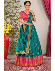 Rama Tissue Silk Lehenga Choli with Dupatta For Women - Gajiwala