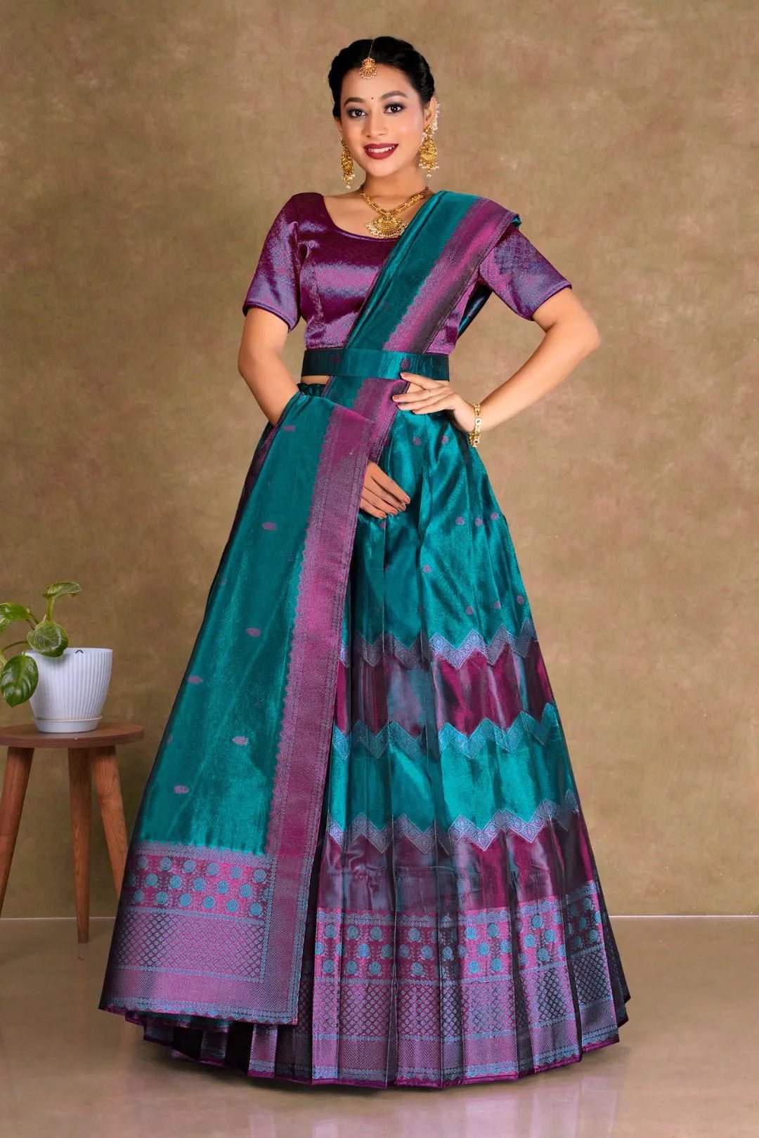 Rama Tissue Silk Pattu Half Saree With Zari Work - Gajiwala