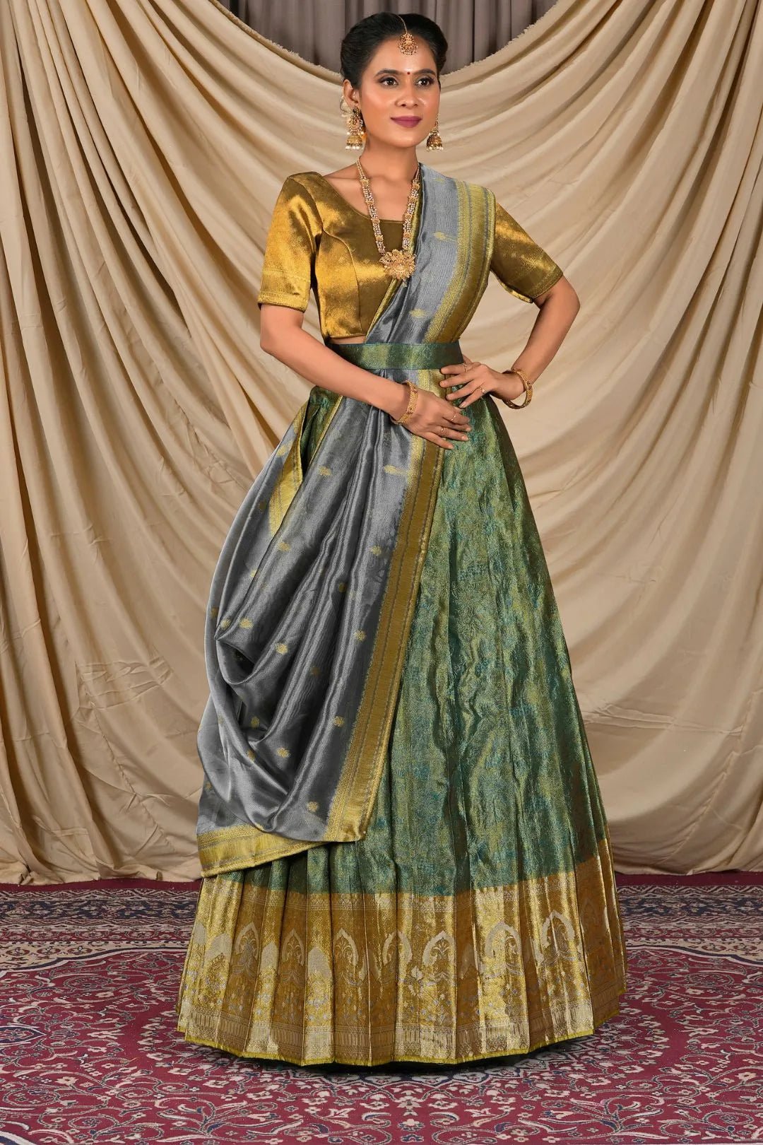 Rama Tissue Silk Pattu Lehenga Choli For Women - Gajiwala