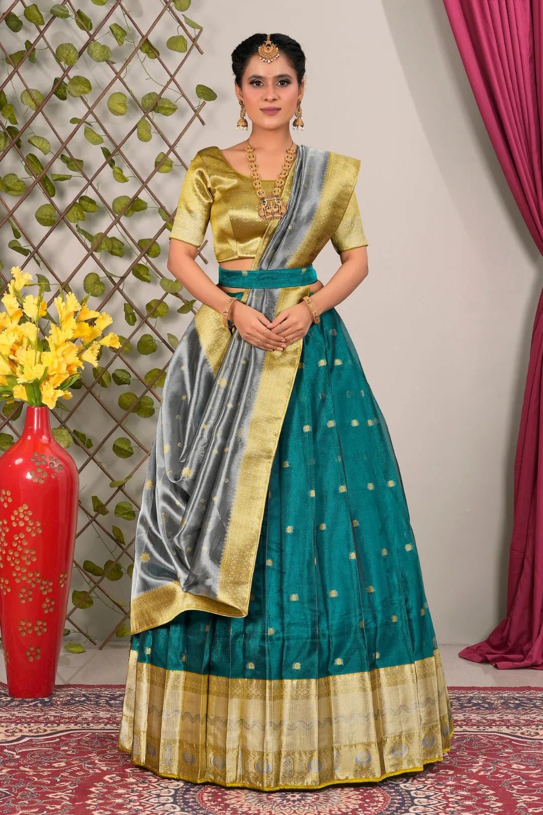 Rama Tissue Silk Pattu Lehenga Choli For Women - Gajiwala