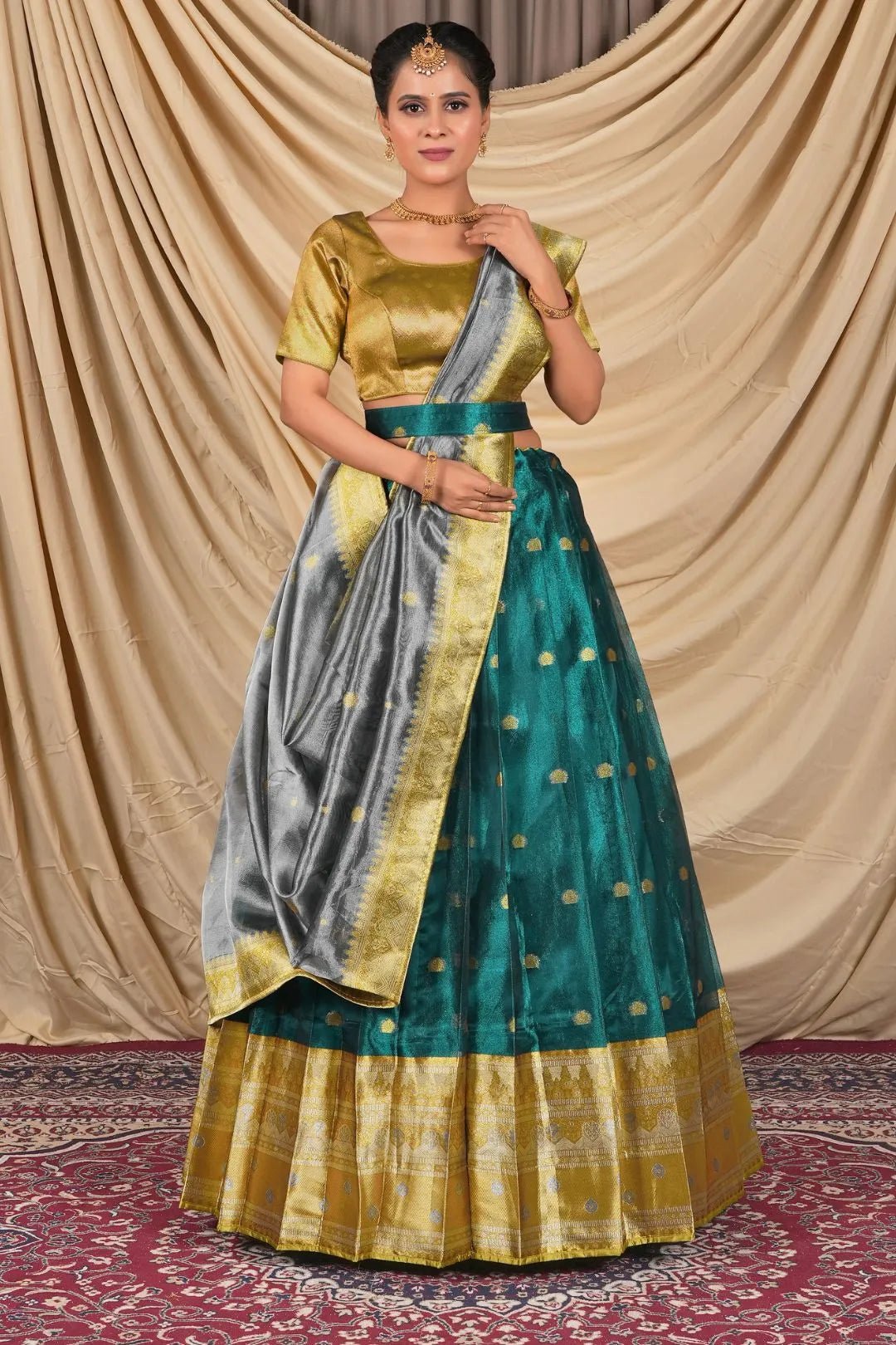 Rama Tissue Silk Pattu Lehenga Choli For Women - Gajiwala