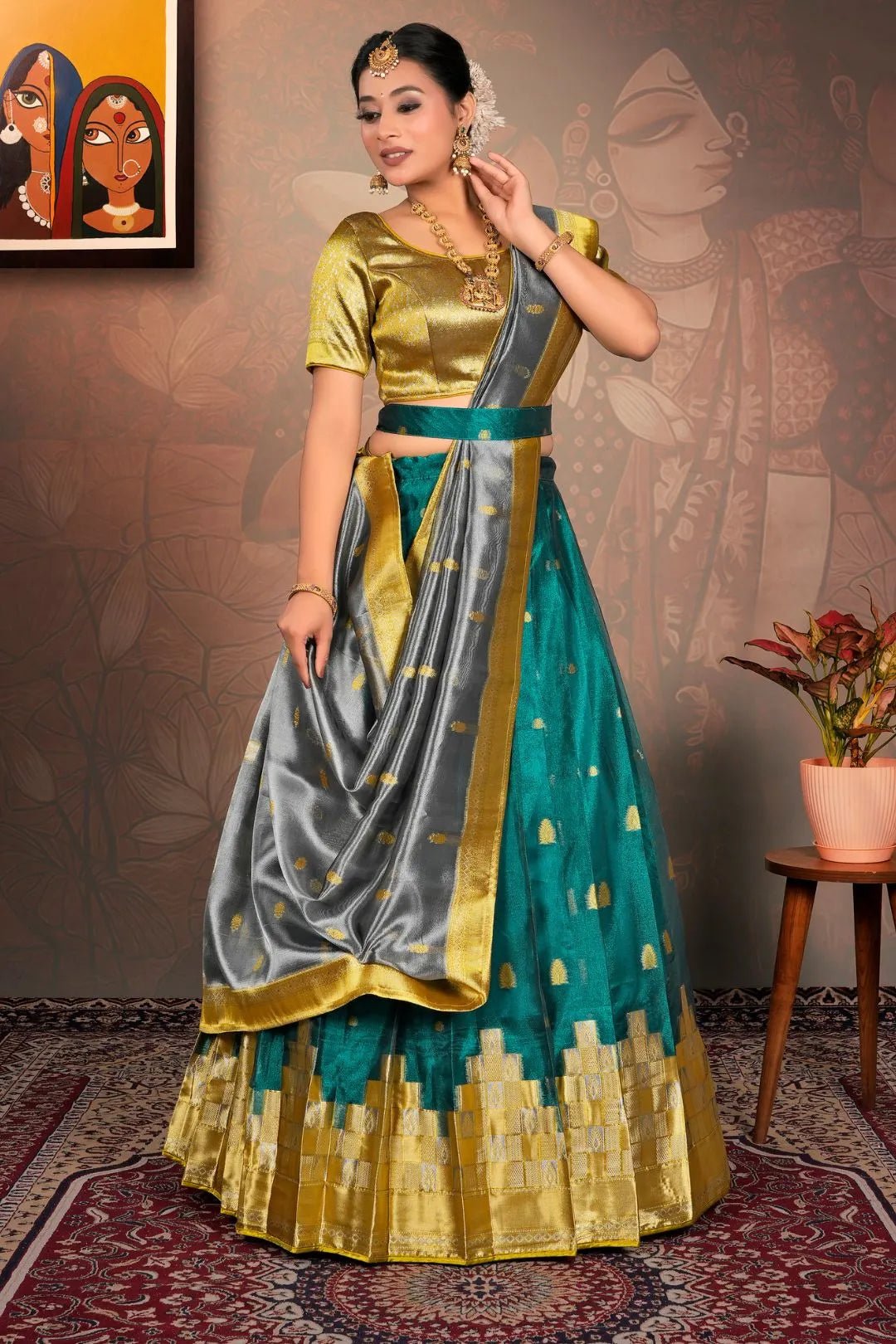 Rama Tissue Silk Traditional Lehenga Choli for Women - Gajiwala