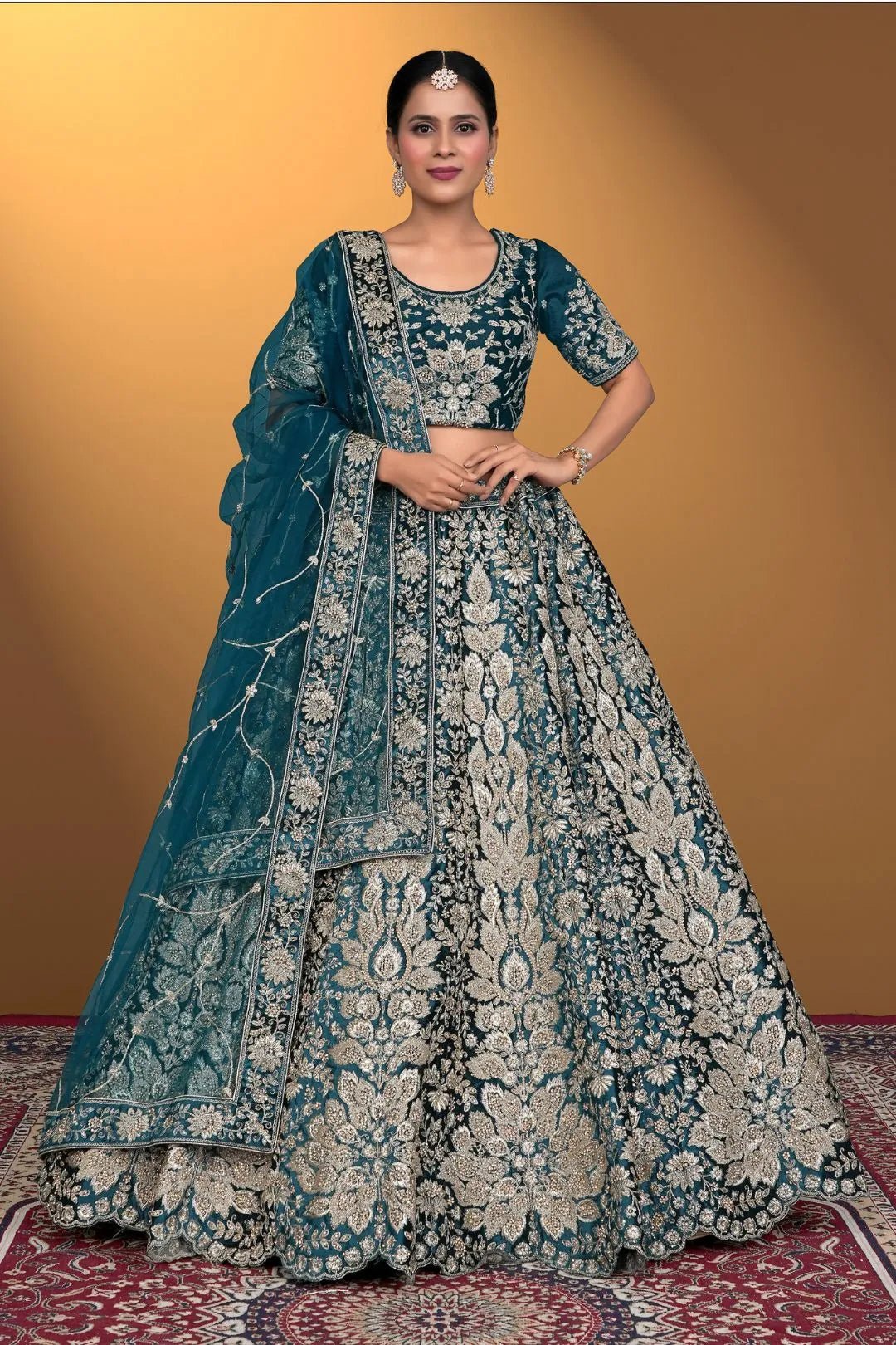 Rama Velvet Lehenga Choli With Net Dupatta For Women - Gajiwala