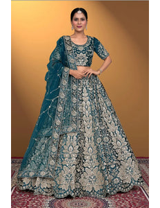 Rama Velvet Lehenga Choli With Net Dupatta For Women - Gajiwala
