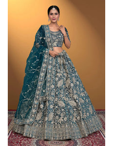 Rama Velvet Lehenga Choli With Net Dupatta For Women - Gajiwala