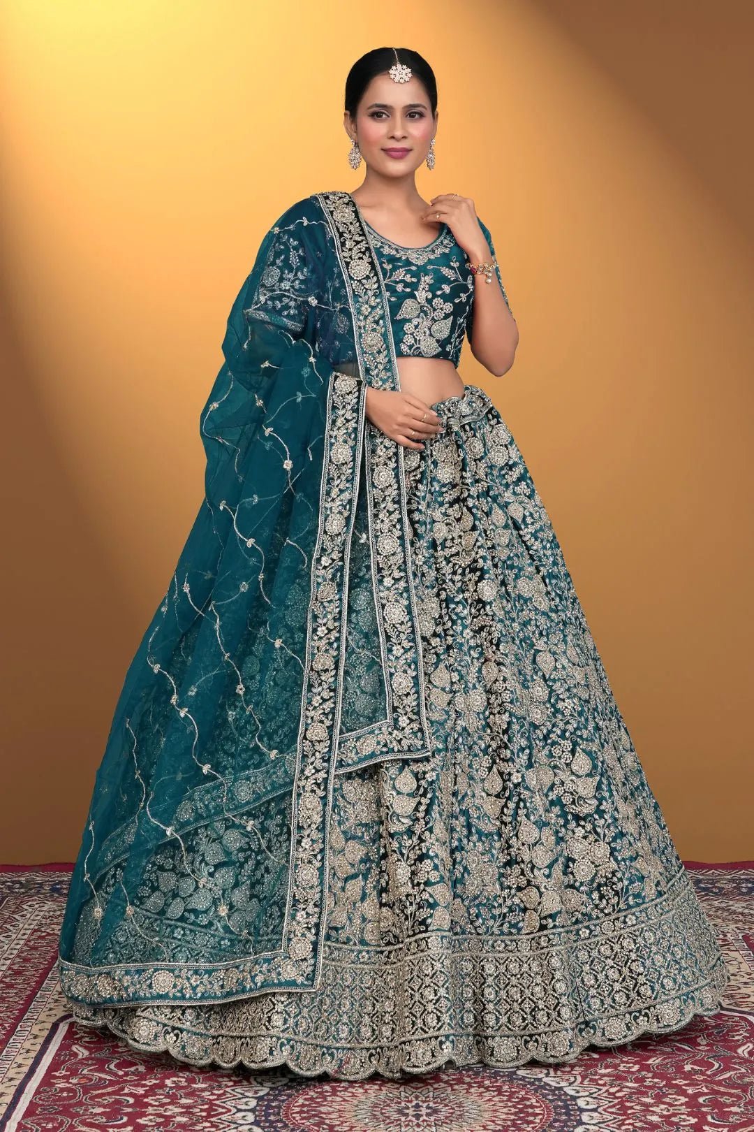 Rama Velvet Lehenga Choli With Net Dupatta For Women - Gajiwala