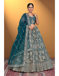 Rama Velvet Lehenga Choli With Net Dupatta For Women - Gajiwala
