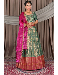 Rama Zari Silk Pattu Lehenga Choli With Zari Woven - Gajiwala
