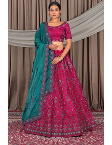 Rani Color Floral Embroidered Net Lehenga Choli Set - Gajiwala