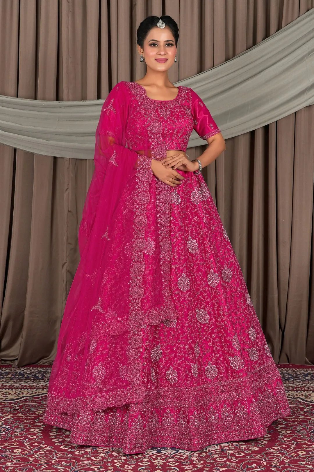 Rani Embroidered Bridesmaid Lehenga Choli In Net - Gajiwala