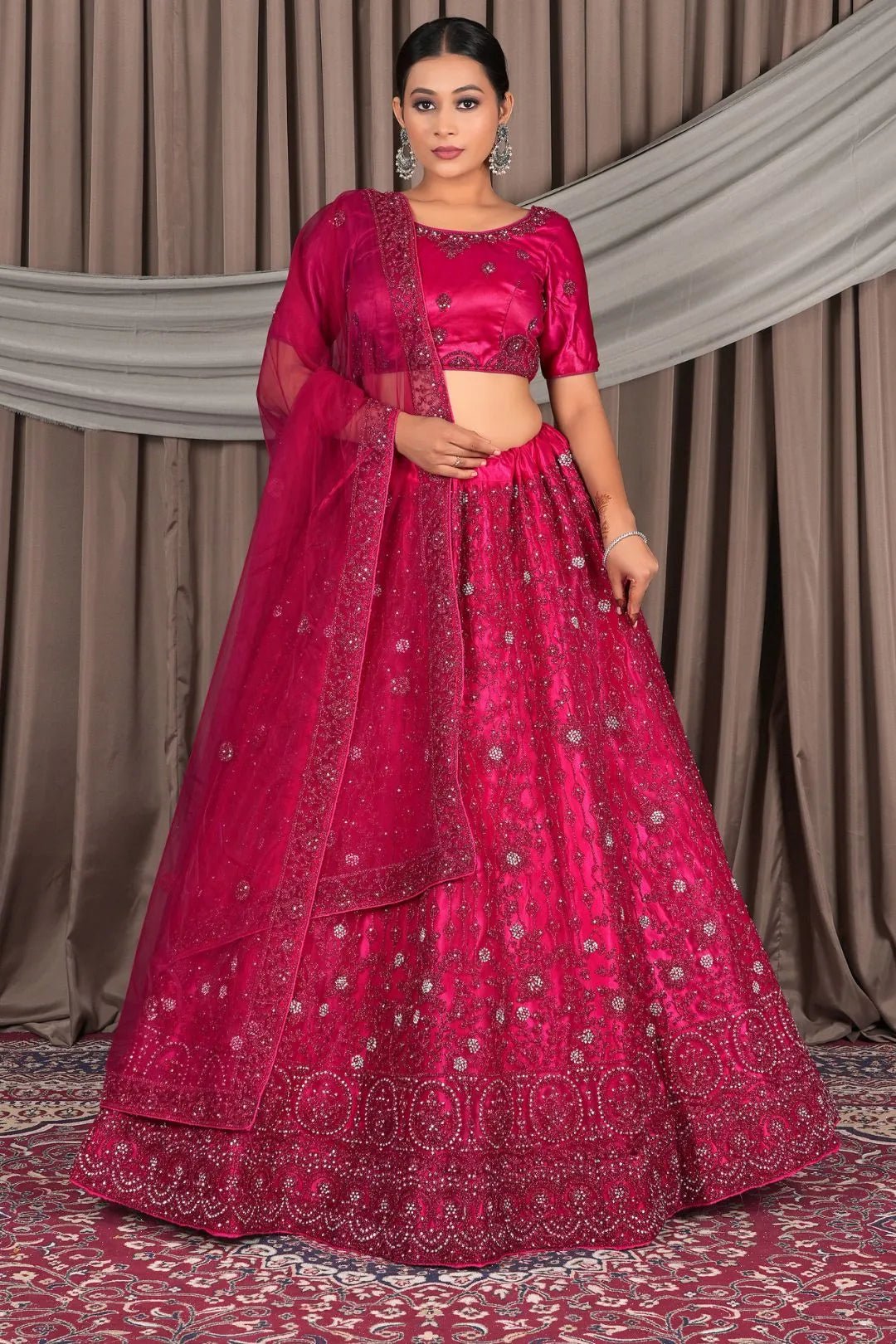Rani Embroidery Work Net Lehenga Choli - Gajiwala
