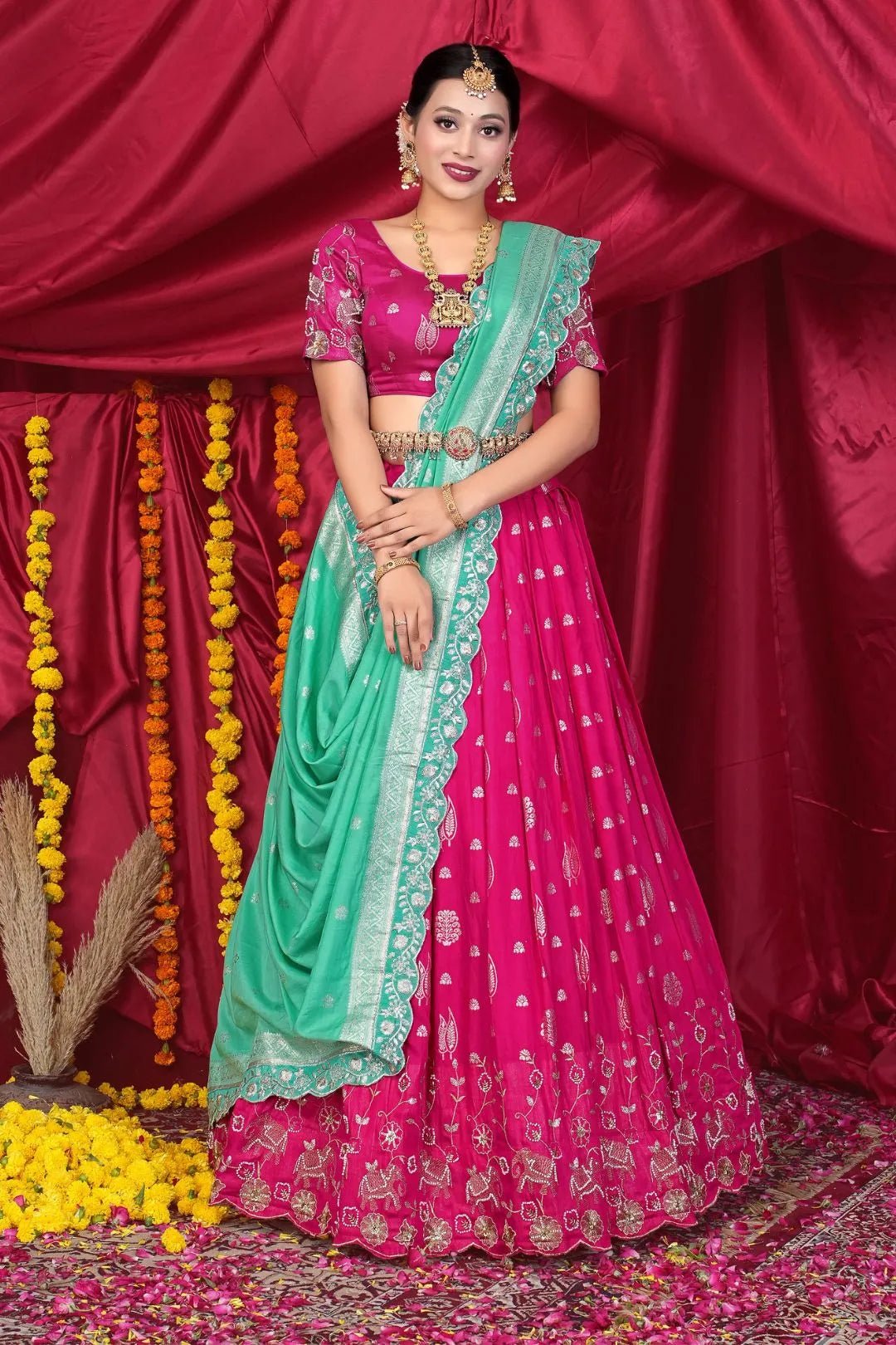 Rani Viscose Jacquard Pattu Lehenga Choli With Zari Work - Gajiwala