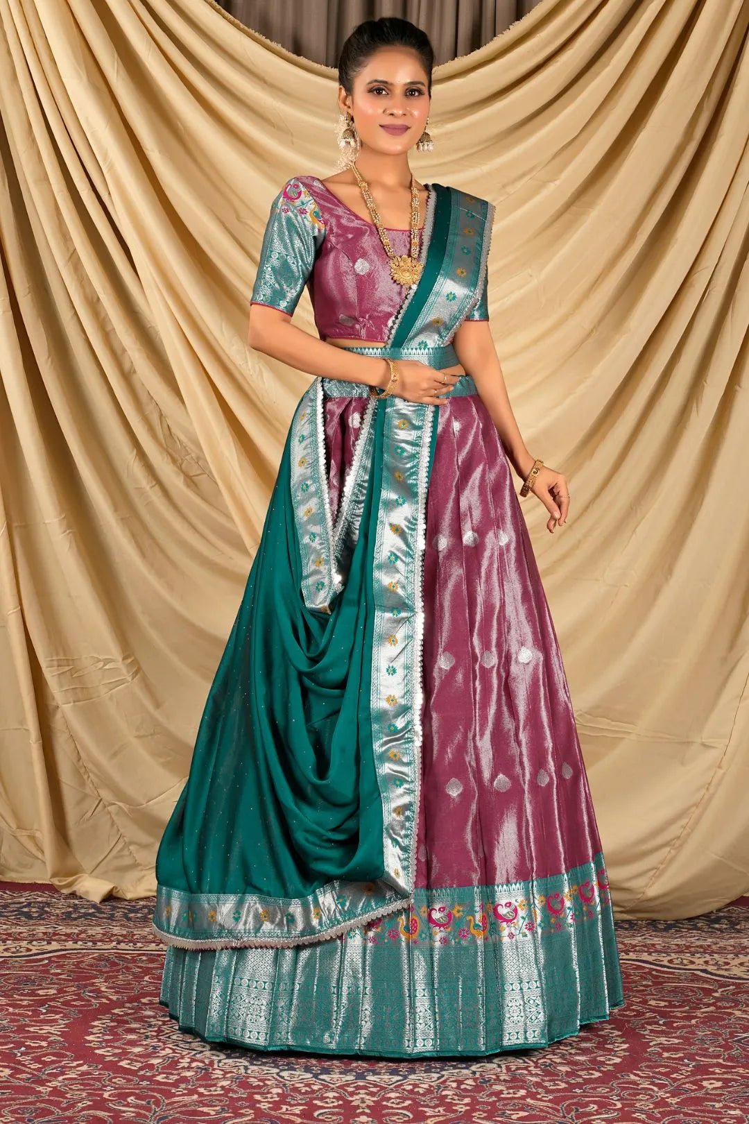 Rani Zari Banarasi Silk Half Saree For Women - Gajiwala