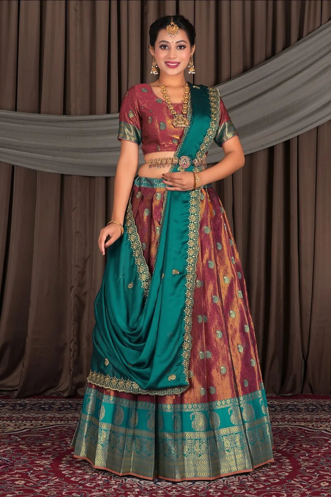 Rust Banarasi Silk Lehenga Choli with Dupatta - Gajiwala