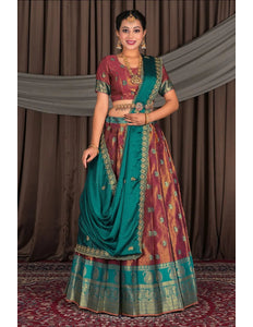 Rust Banarasi Silk Lehenga Choli with Dupatta - Gajiwala