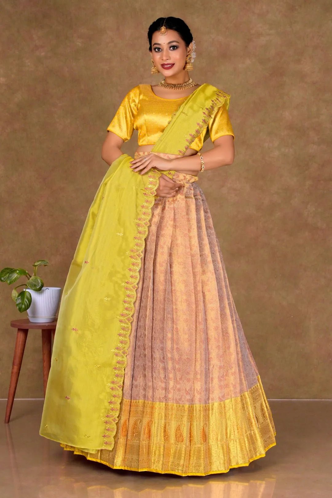 Rust Banarasi Silk Lehenga Choli With Zari Woven - Gajiwala