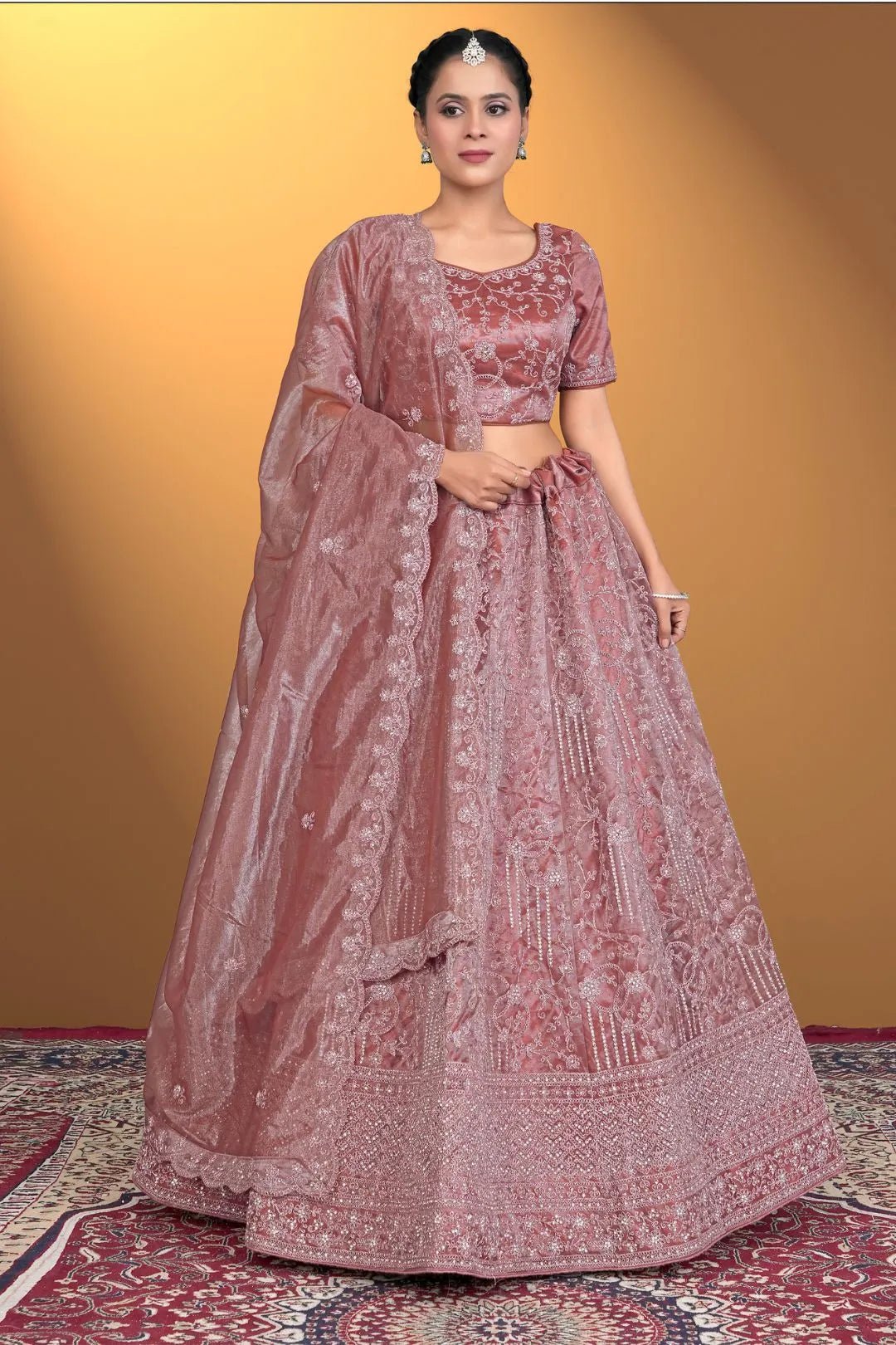 Rust Latest Designer Lehenga Choli In Net - Gajiwala