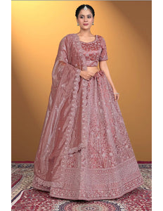 Rust Latest Designer Lehenga Choli In Net - Gajiwala