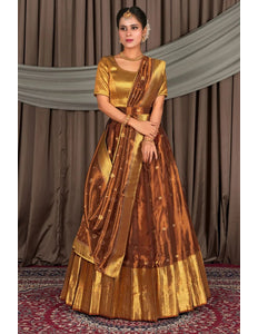 Rust Tissue Silk Zari Work Lehenga For Women - Gajiwala