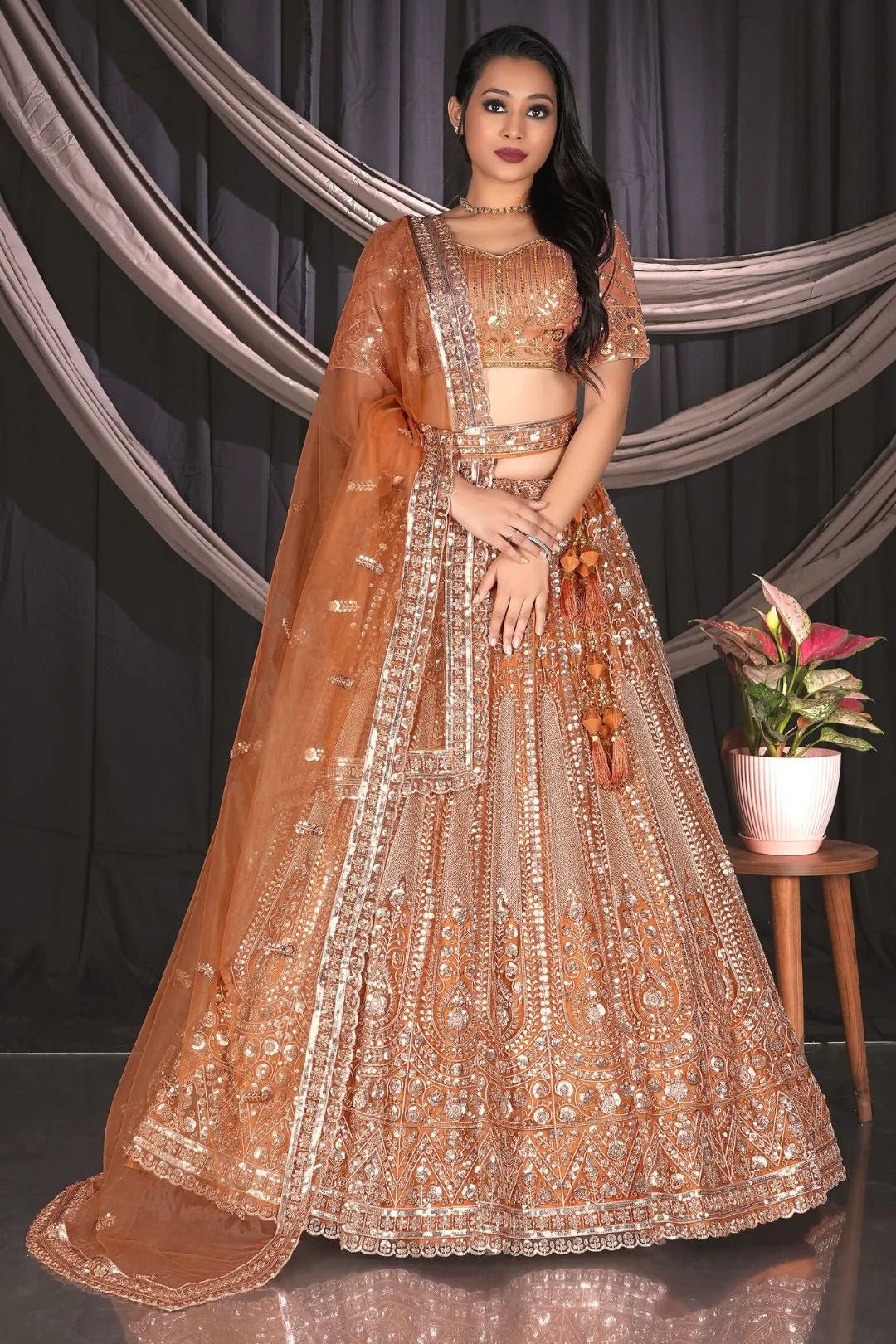 Rust Traditional Lehenga Choli For Weddings - Gajiwala