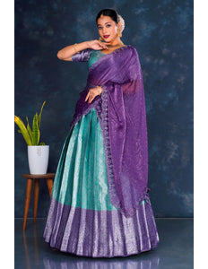 Sea Green Banarasi Lehenga Choli Set For Women - Gajiwala