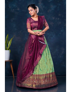 Sea Green Banarasi Silk Half Saree For Women - Gajiwala