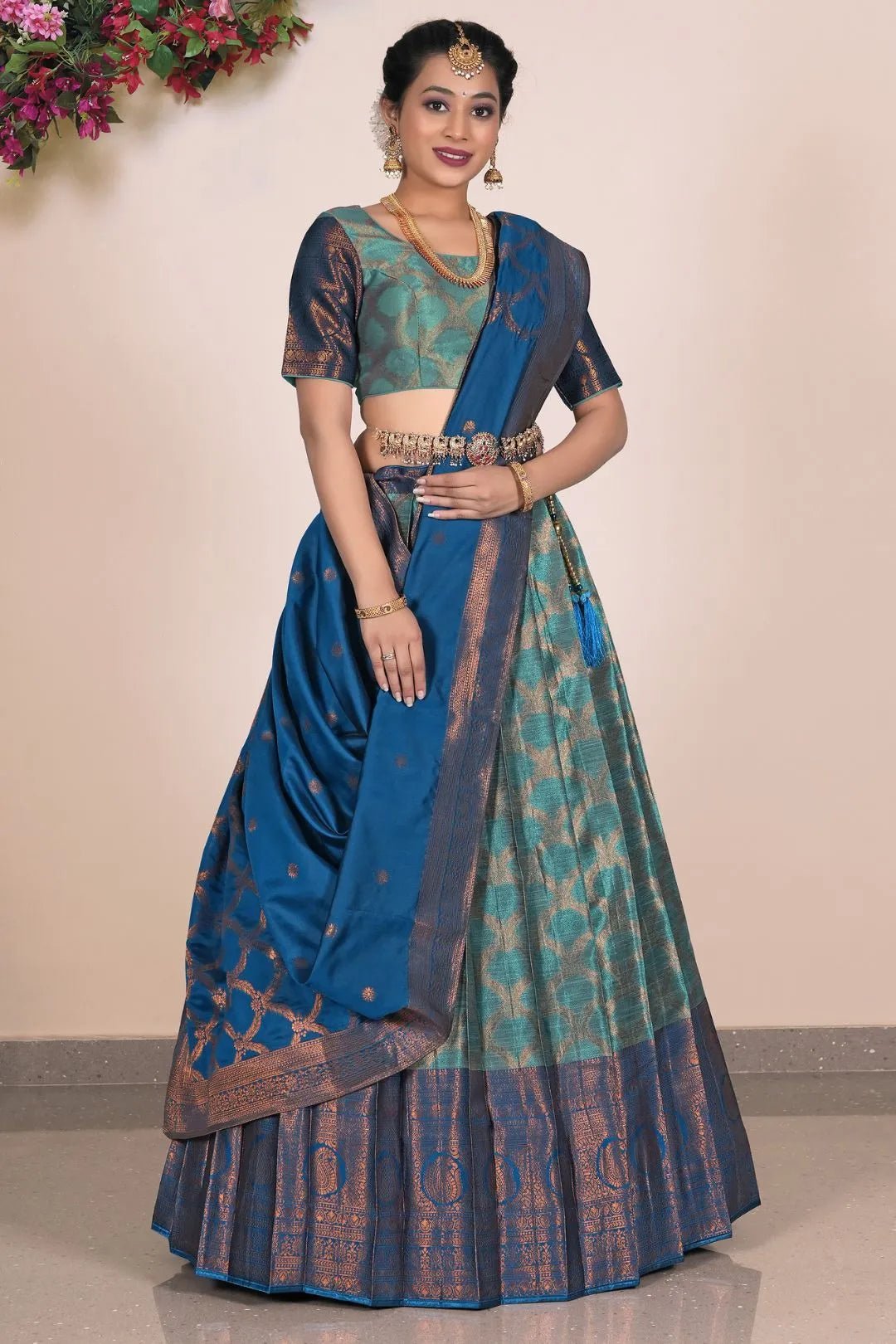 Sea Green Banarasi Silk Lehenga Choli For Women - Gajiwala