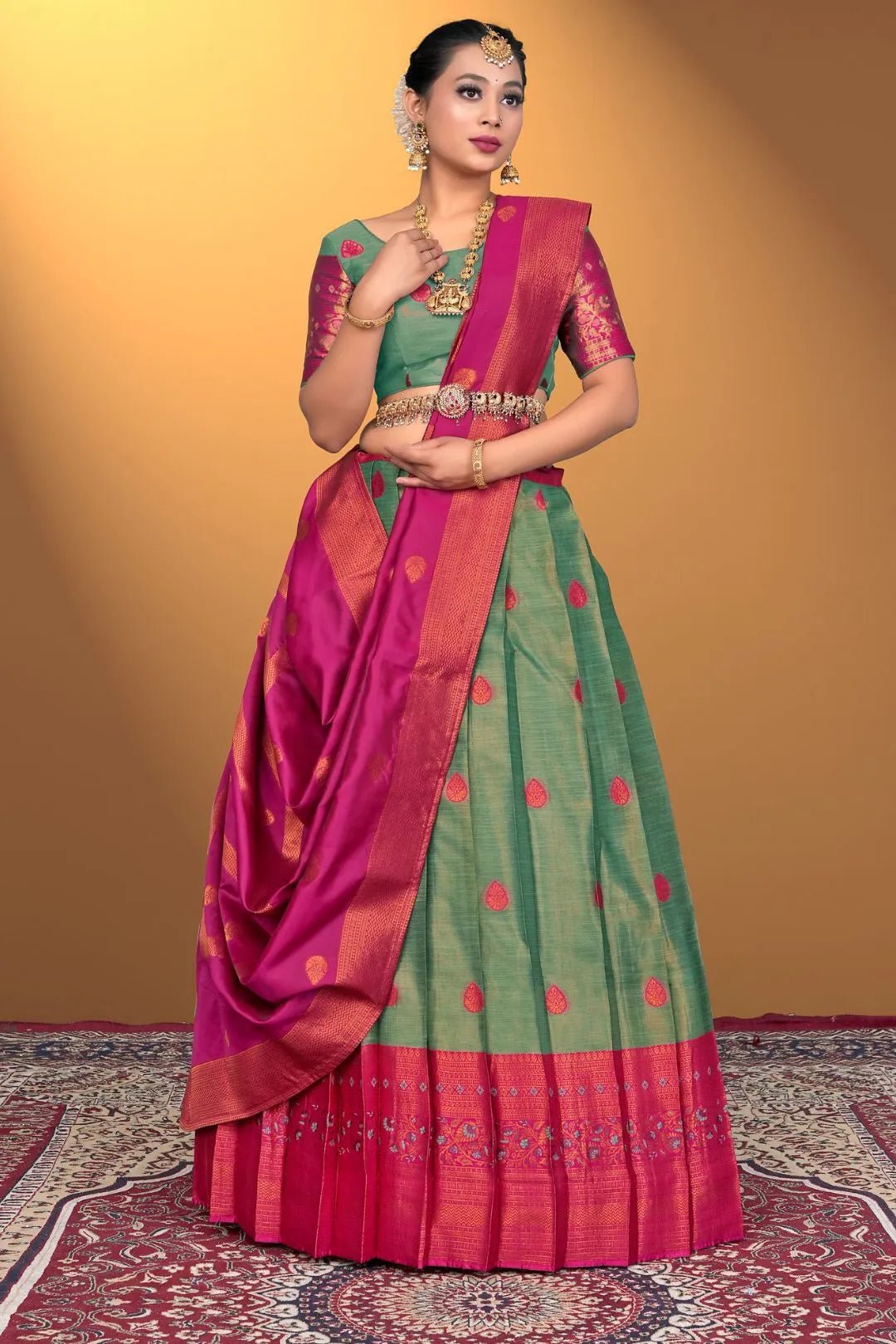 Sea Green Banarasi Silk Lehenga Design For Women - Gajiwala