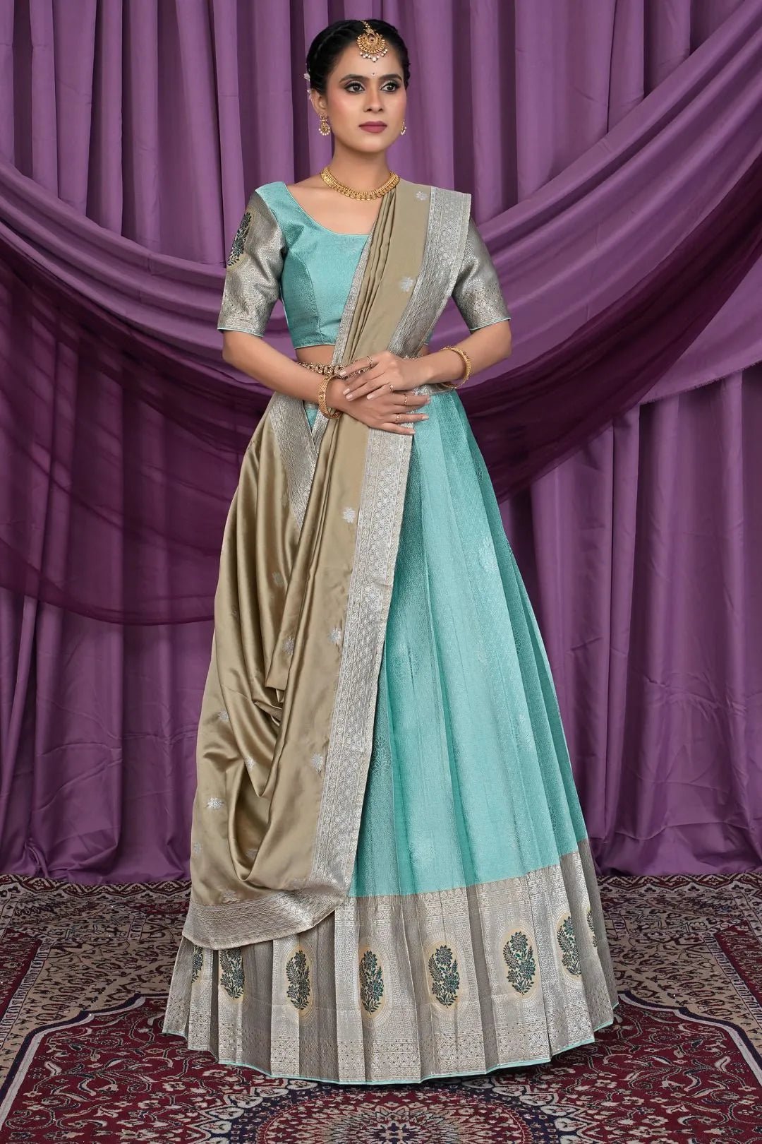 Sea Green Banarasi Silk Zari Work Lehenga Choli For Women - Gajiwala