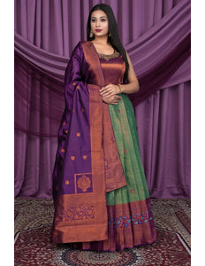 Sea Green Designer Banarasi Gown With Dupatta - Gajiwala