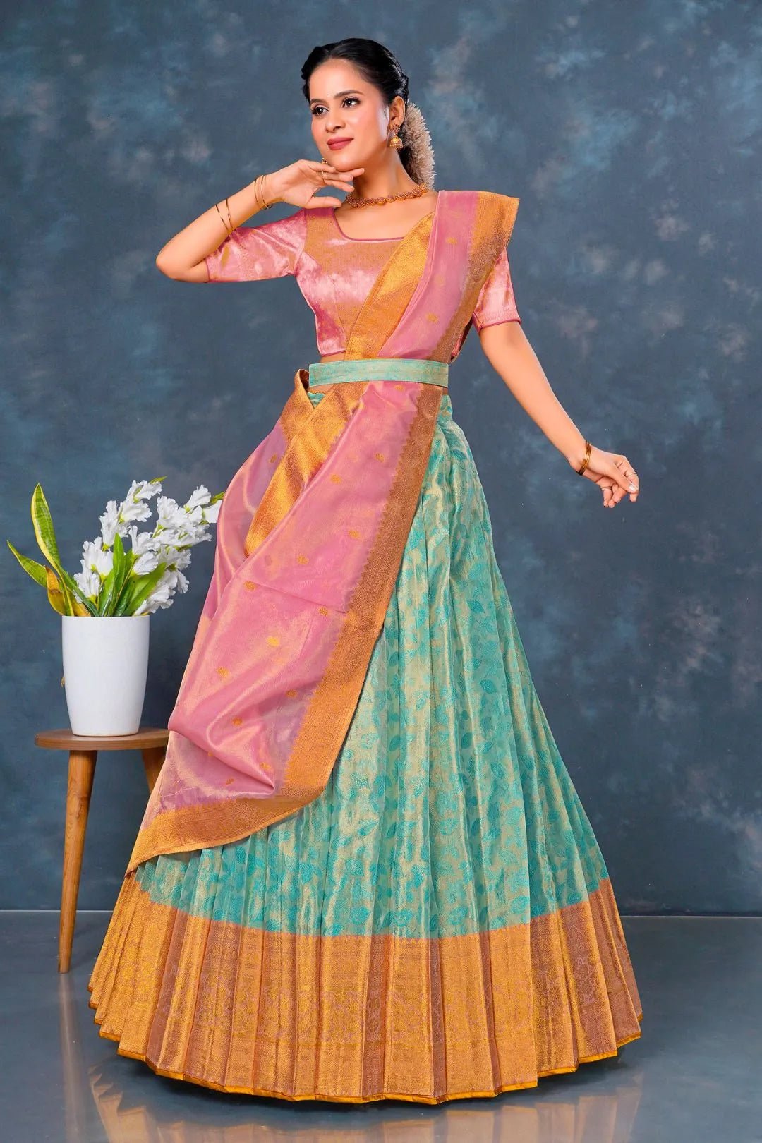 Sea Green Designer Lehenga Choli in Tissue Silk - Gajiwala