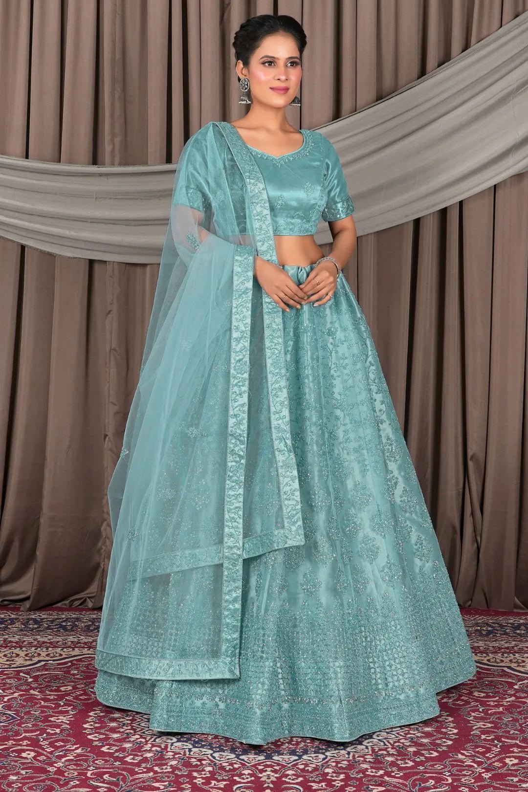 Sea Green Designer Net Lehenga Choli For Women - Gajiwala