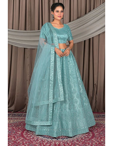 Sea Green Designer Net Lehenga Choli For Women - Gajiwala