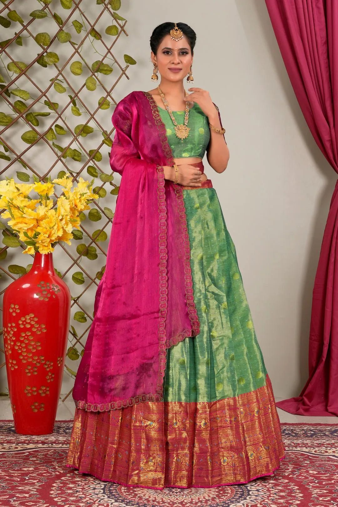 Sea Green Latest Lehenga Choli in Jacquard Banarasi Silk - Gajiwala