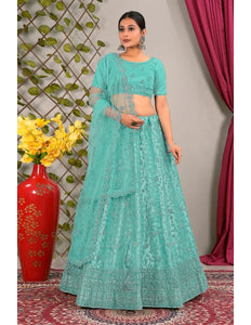 Sea Green Latest Net Lehenga Choli Set Wedding - Gajiwala