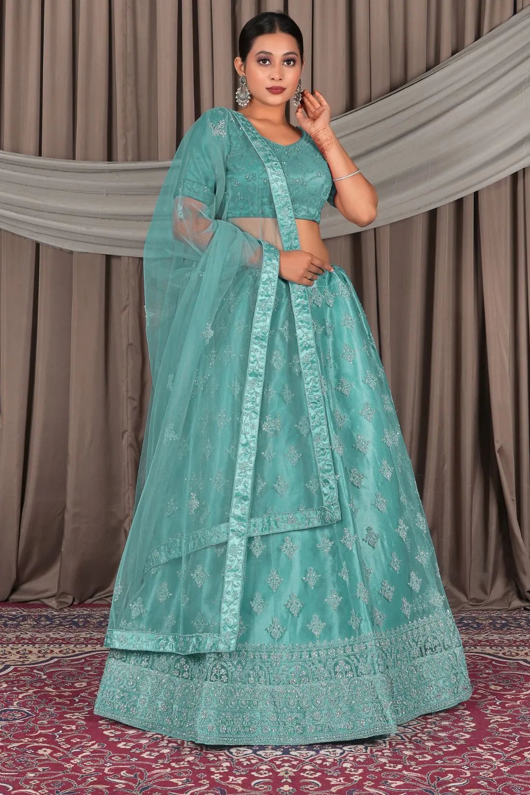 Sea Green Net Lehenga Designs For Wedding For Women - Gajiwala
