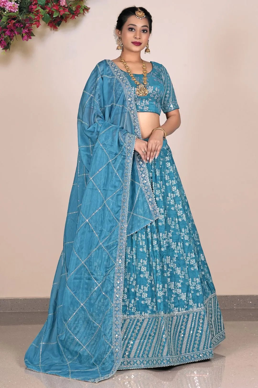 Sea Green Viscose Fabric Half Saree For Women - Gajiwala