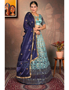 Sky Blue Banarasi Jacquard Silk Lehenga Choli for Women - Gajiwala