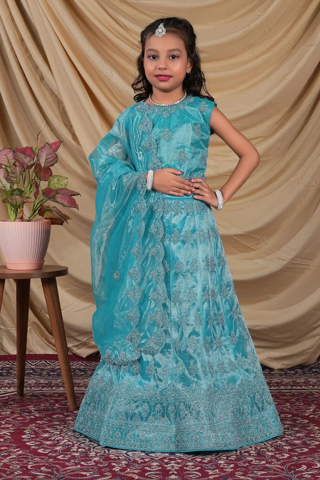 Sky Blue Kids Readymade Lehenga for Girls - Gajiwala