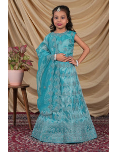 Sky Blue Kids Readymade Lehenga for Girls - Gajiwala