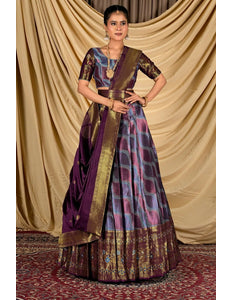 Sky Blue Silk Half Saree Lehenga With Zari Work - Gajiwala