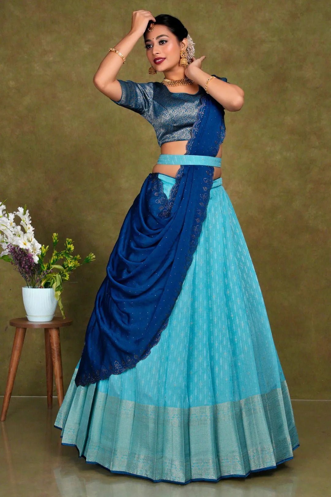 Sky Blue Stylish Lehenga Choli With Zari Woven For Women - Gajiwala