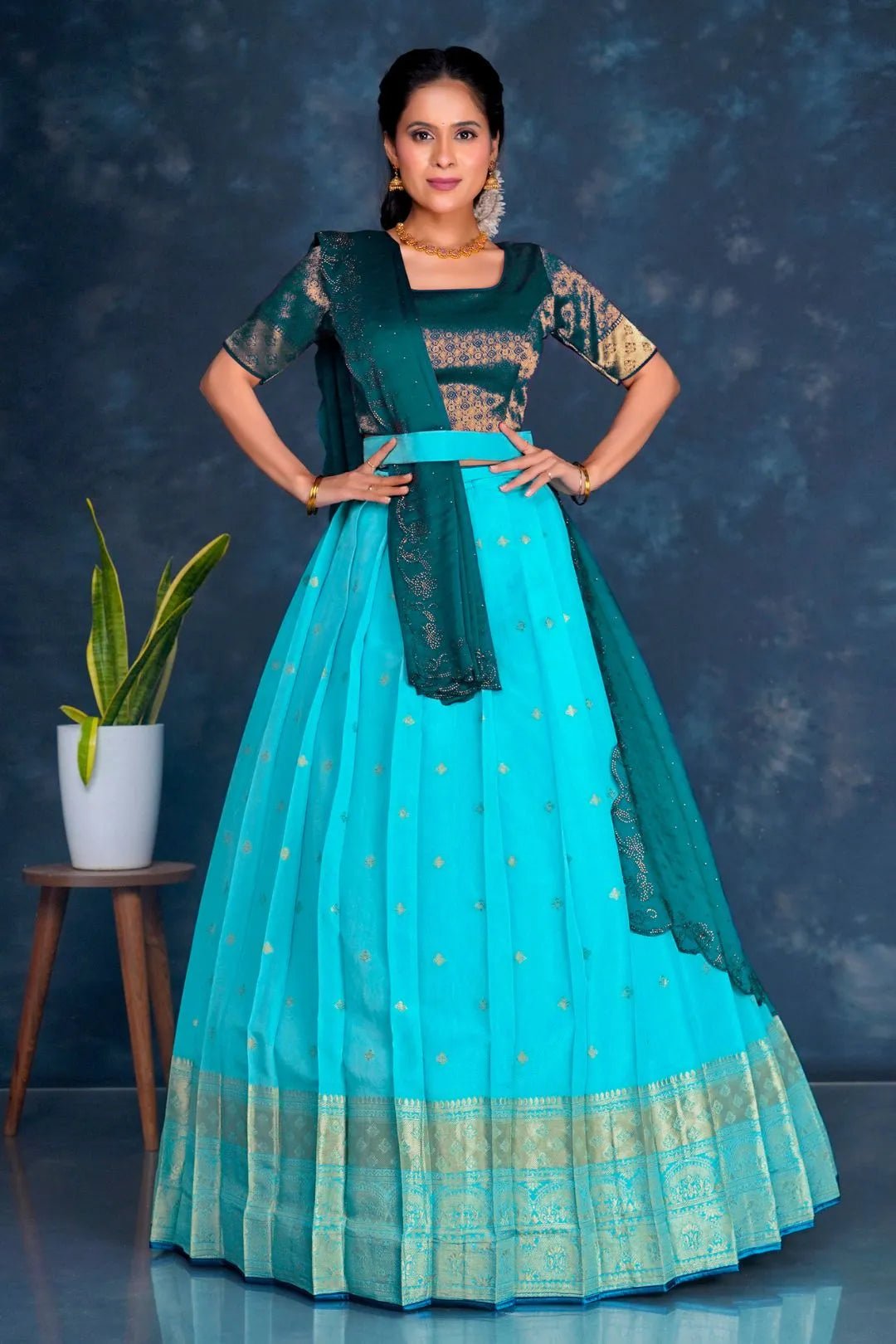 Sky Blue Viscose Silk Lehenga Choli With Zari Weaving - Gajiwala