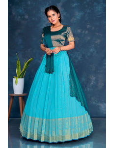 Sky Blue Viscose Silk Lehenga Choli With Zari Weaving - Gajiwala