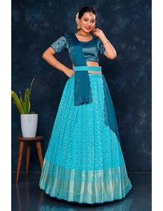 Sky Blue Viscose Silk Lehenga Choli With Zari Work - Gajiwala