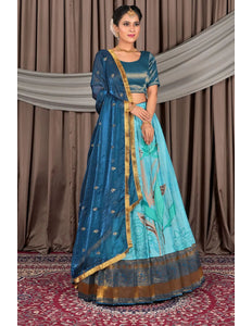 Sky Blue Viscose with Digital Print Lehenga Choli For Women - Gajiwala
