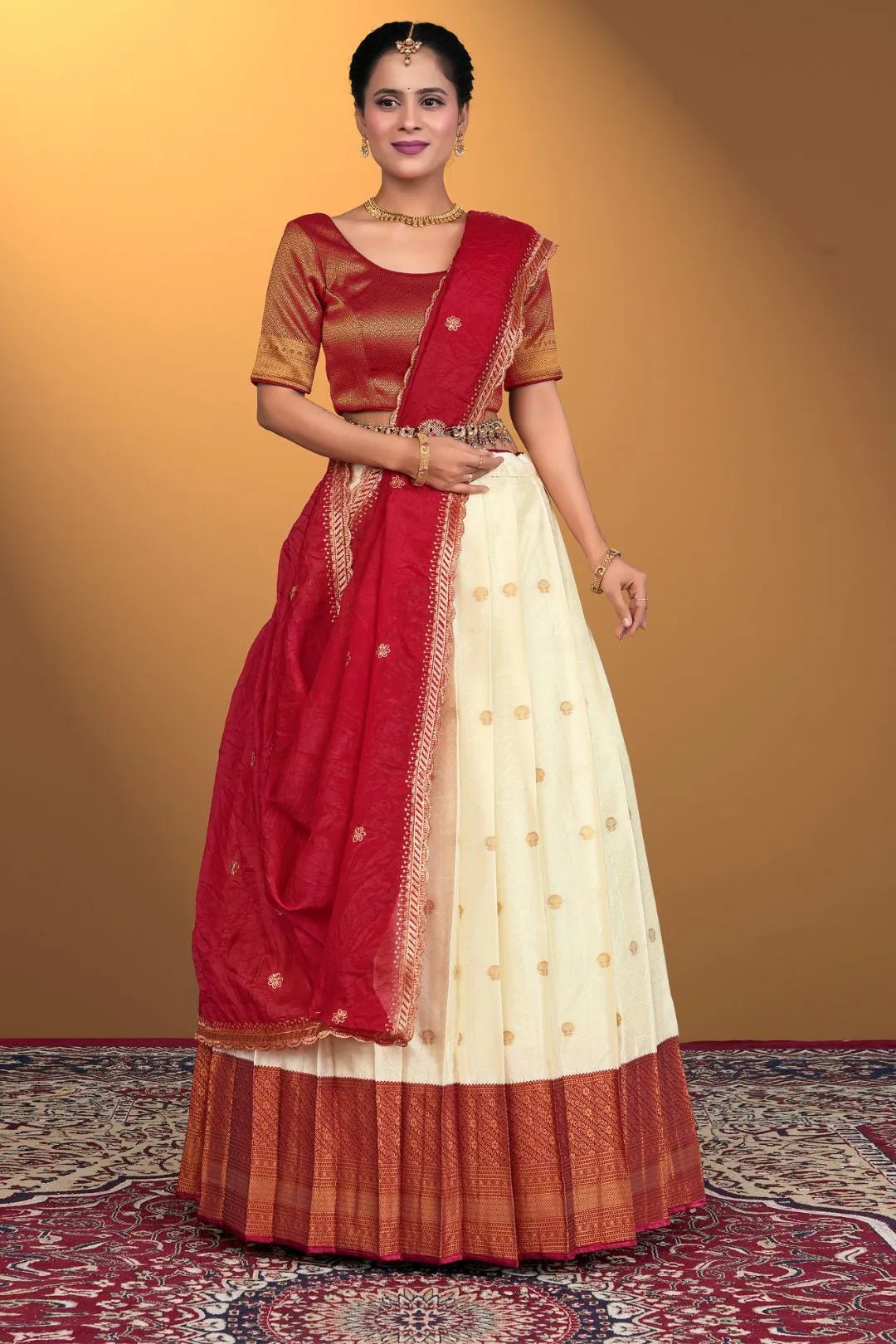 Tussar Banarasi Silk Half Saree With Zari Weaving - Gajiwala