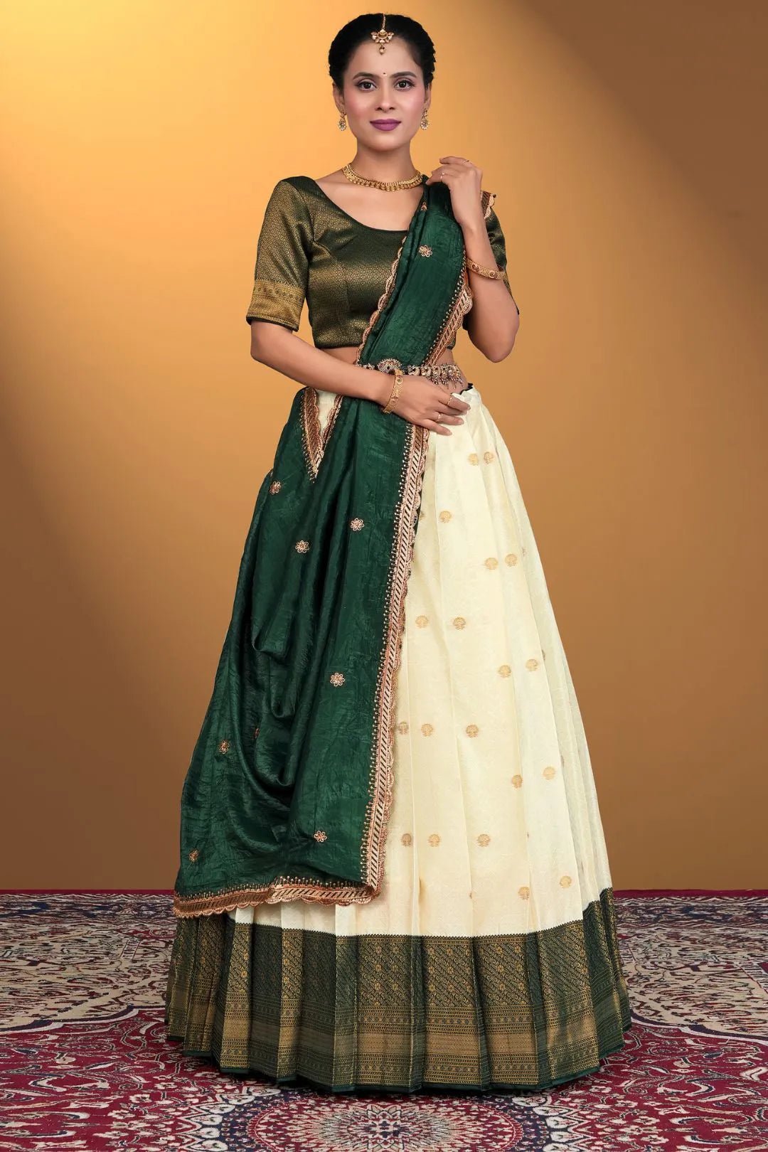 Tussar Banarasi Silk Half Saree With Zari Weaving - Gajiwala