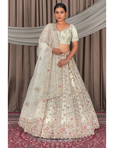 White Party Wear Embroidered Twill Net Lehenga Choli For Women - Gajiwala